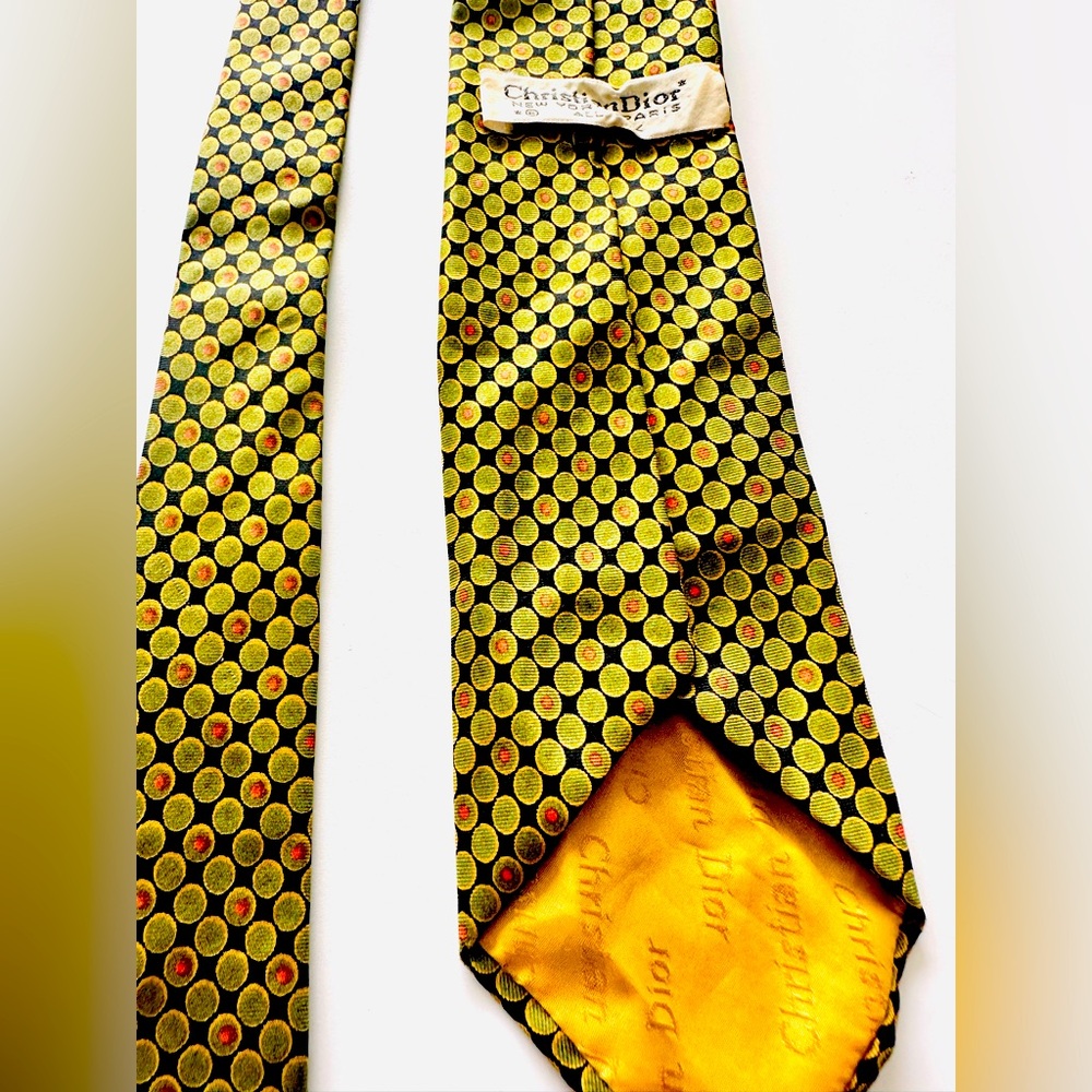 Dior Yellow Polka Dot Men's Tie, Vintage